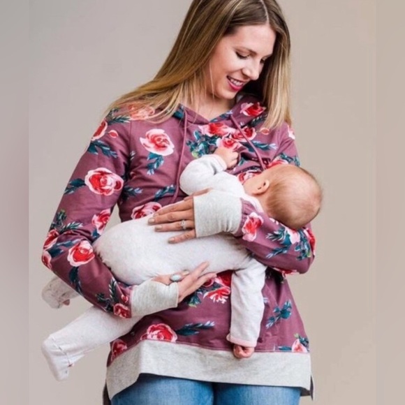 Latched Mama Floral Pattern Long Sleeve Breastfeeding Lightweight Hoodie Size XS - Picture 11 of 11